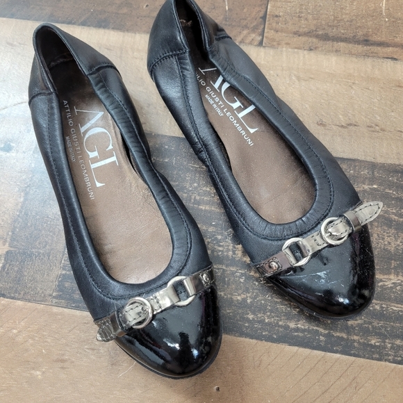 37 AGL Cap Toe Leather Ballet Flats - Picture 1 of 4